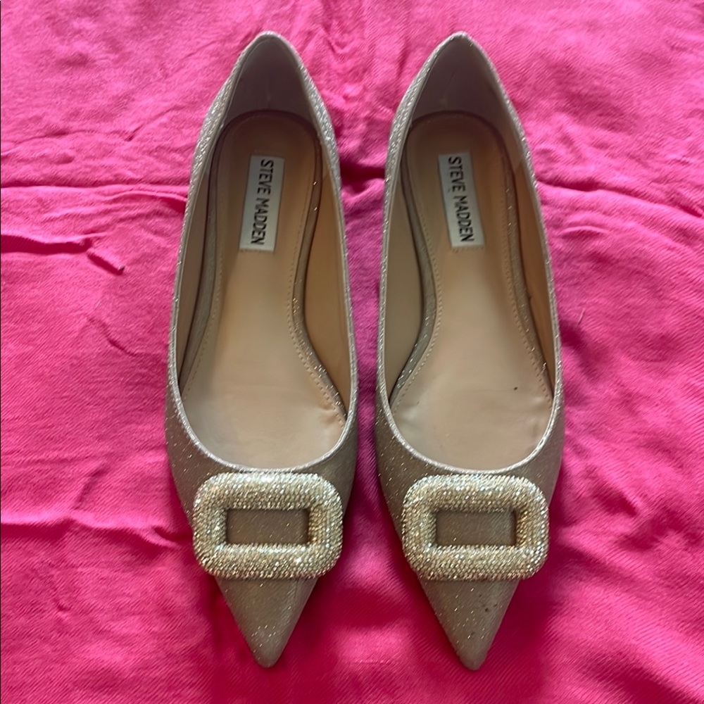 Steve Madden Gold Flats with Decorative Buckle